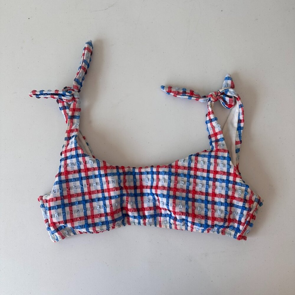 Red, White, and Blue Checkered Bikini Top